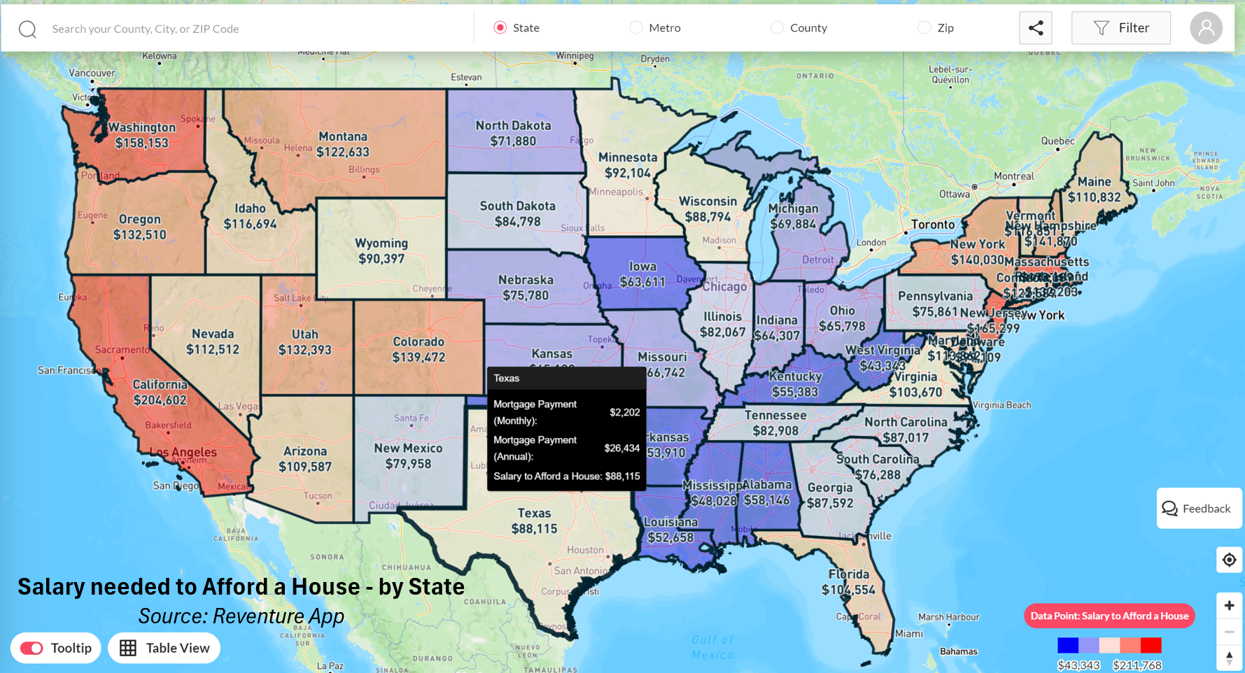 How much money you need to earn to afford a house by state.